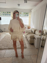 Load image into Gallery viewer, Premium cream faux suede fringe tassel stud skort
