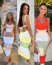 Load image into Gallery viewer, Florence - Ladies Stripe Knit Maxi Dress with Square Neck and Open Back for Summer Comfort