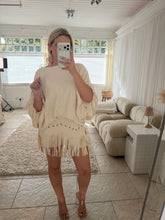 Load image into Gallery viewer, Premium cream faux suede fringe tassel stud skort
