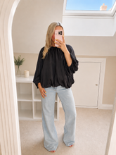 Load image into Gallery viewer, Eliza - Drape satin balloon sleeve tie neck blouse