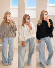 Load image into Gallery viewer, Eliza - Drape satin balloon sleeve tie neck blouse