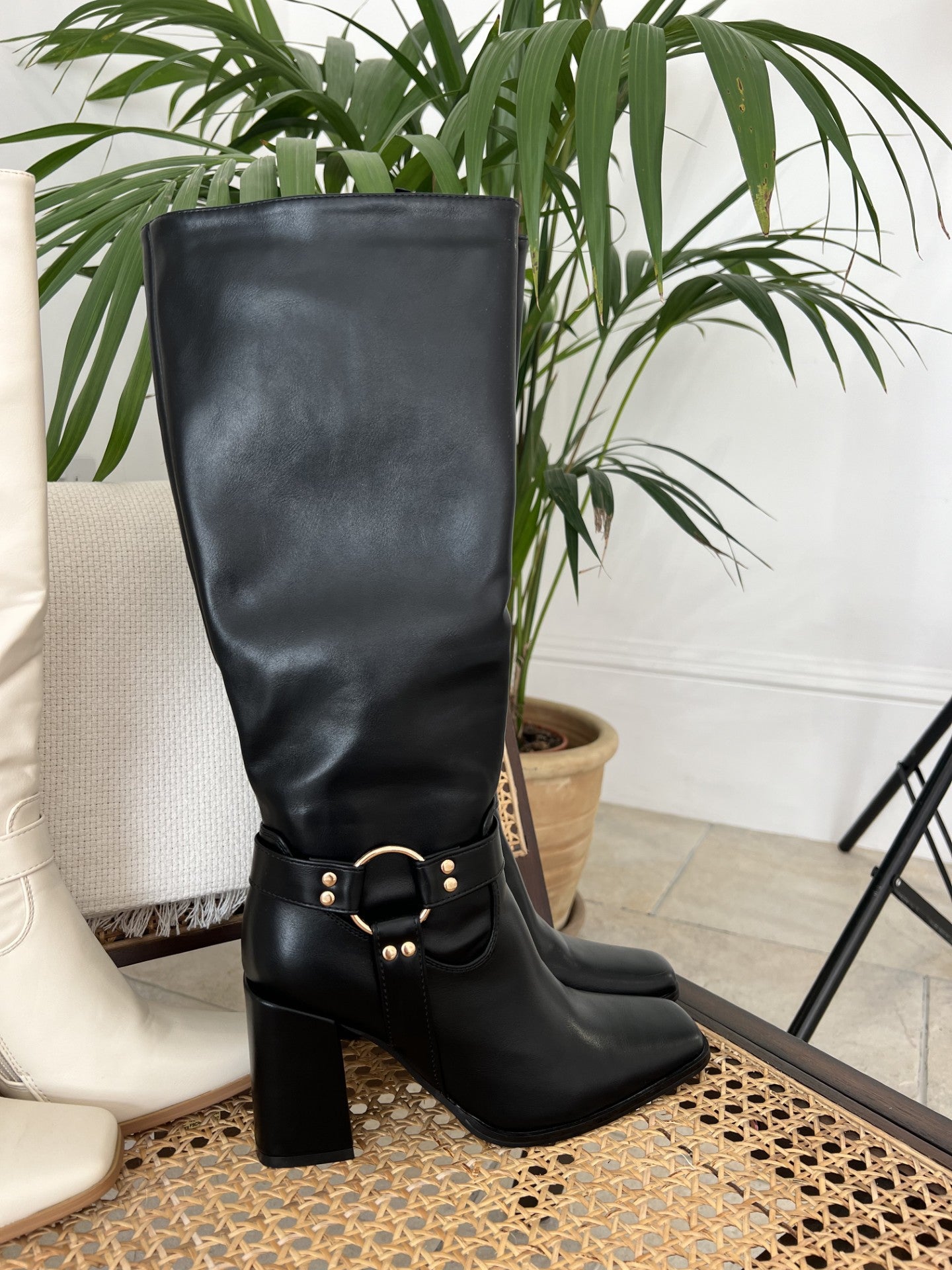 Black Buckle Knee high Boots