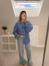 Load image into Gallery viewer, Yaz - Gingham print oversized ruched sleeve shirt
