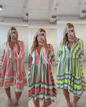 Load image into Gallery viewer, Cotton Striped Dress with Long Sleeves and Flared Hem, Perfect for Casual Summer wear
