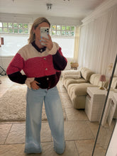 Load image into Gallery viewer, Gracie - Berry Red and pink striped frilly sleeve cardigan
