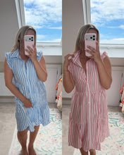 Load image into Gallery viewer, Striped button up collar summer casual dress
