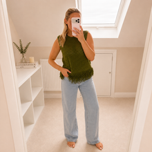 Load image into Gallery viewer, Crochet Top with Fringe Detail - Light Blue Sleeveless Top for Women
