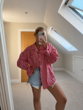 Load image into Gallery viewer, Yaz - Gingham print oversized ruched sleeve shirt
