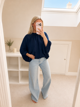 Load image into Gallery viewer, Eliza - Drape satin balloon sleeve tie neck blouse
