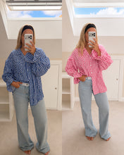 Load image into Gallery viewer, Yaz - Gingham print oversized ruched sleeve shirt

