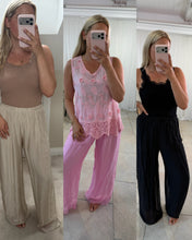 Load image into Gallery viewer, Wide leg premium double layer seta silk summer high waisted trousers
