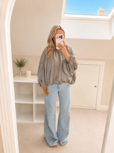 Load image into Gallery viewer, Eliza - Drape satin balloon sleeve tie neck blouse
