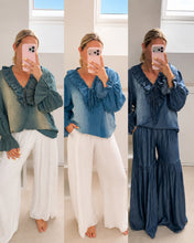 Load image into Gallery viewer, Tina - Oversized ruffle collar denim shirt
