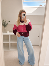 Load image into Gallery viewer, Gracie - Berry Red and pink striped frilly sleeve cardigan
