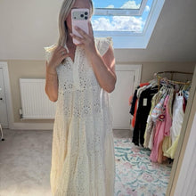 Load image into Gallery viewer, Embroidery frill sleeve maxi dress
