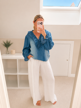 Load image into Gallery viewer, Tina - Oversized ruffle collar denim shirt
