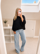 Load image into Gallery viewer, Eliza - Drape satin balloon sleeve tie neck blouse
