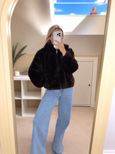 Load image into Gallery viewer, Storie - Dark chocolate faux fur fluffy zip up jacket
